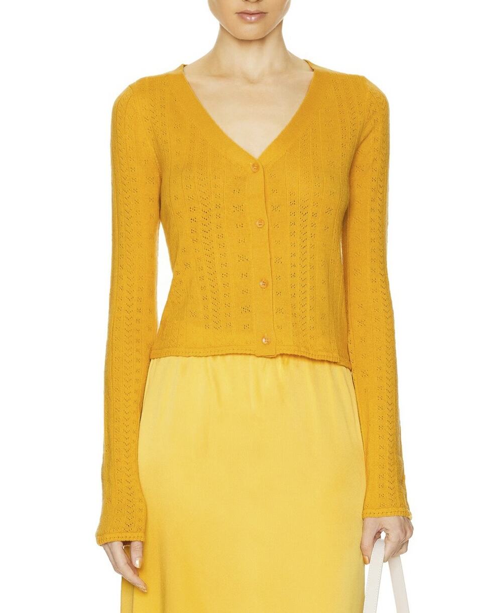Sablyn Vincent 100% Cashmere Cardigan Marzipan Yellow Button Front Sweater Small